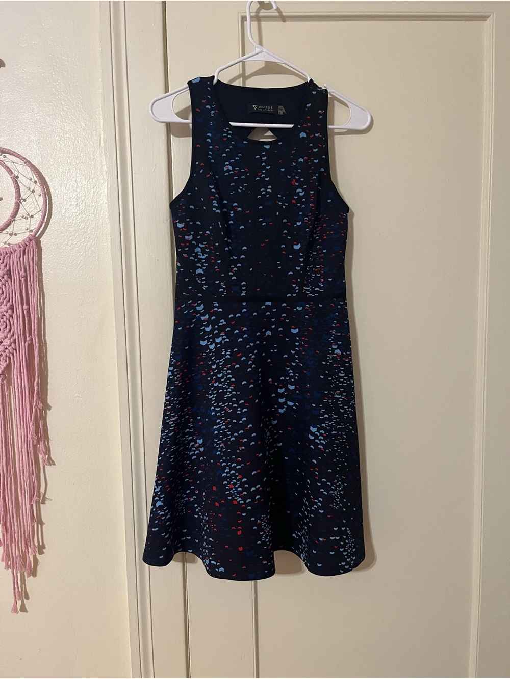 Guess Navy Sleeveless Women’s A-Line Dress with Speckle Print